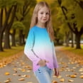 thumbnail image 3 of Inglocry Girls' ComfortSoft Round Neck Floral Graphic Tees Basic Long Sleeve Tee Fall Winter Tops For 5-14 Year Kids Light Blue 5-6Y, 3 of 5
