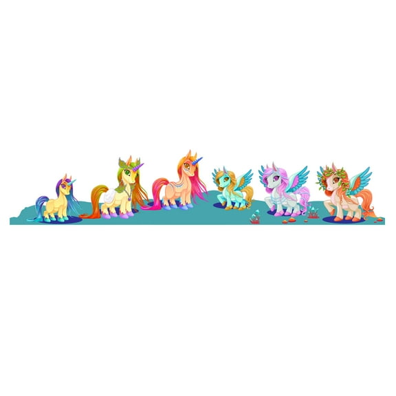 LEGENDARY - Blessing Vinyl Decoration - Group Of Multicolored Unicorns Design Removable Home Living Room Wall Decal Sticker - Nursery Kids Bedroom Easy To Apply Adhesive Wall Décor Art 20" x 4"