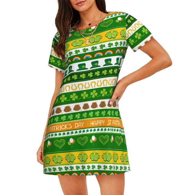 Disketp St. Patrick's day in green colors para Camisón Corto de Manga Corta para Mujeres, Camisón Cómodo con Escote Redondo, Bonito y Confortable