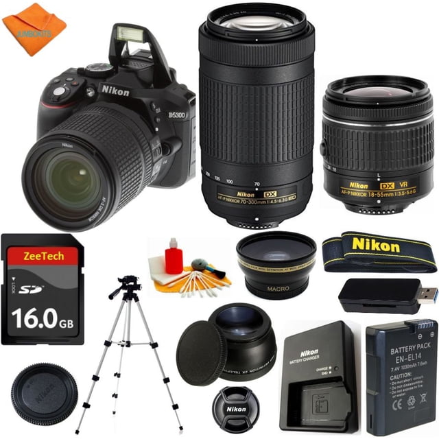 Cámara Réflex Digital NIKON D5300 DX + 18-55MM AF-P VR + 70-300MM AF-P + Tarjeta de Memoria 16GB + Gran Angular + Teleobjetivo