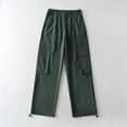 thumbnail image 2 of ManxiVoo Cargo Pants for Women, Women's Summer Thin High Waist Wide Leg Straight Tube Breathable Cargo Pants Dickies Work Pants Green M, 2 of 3