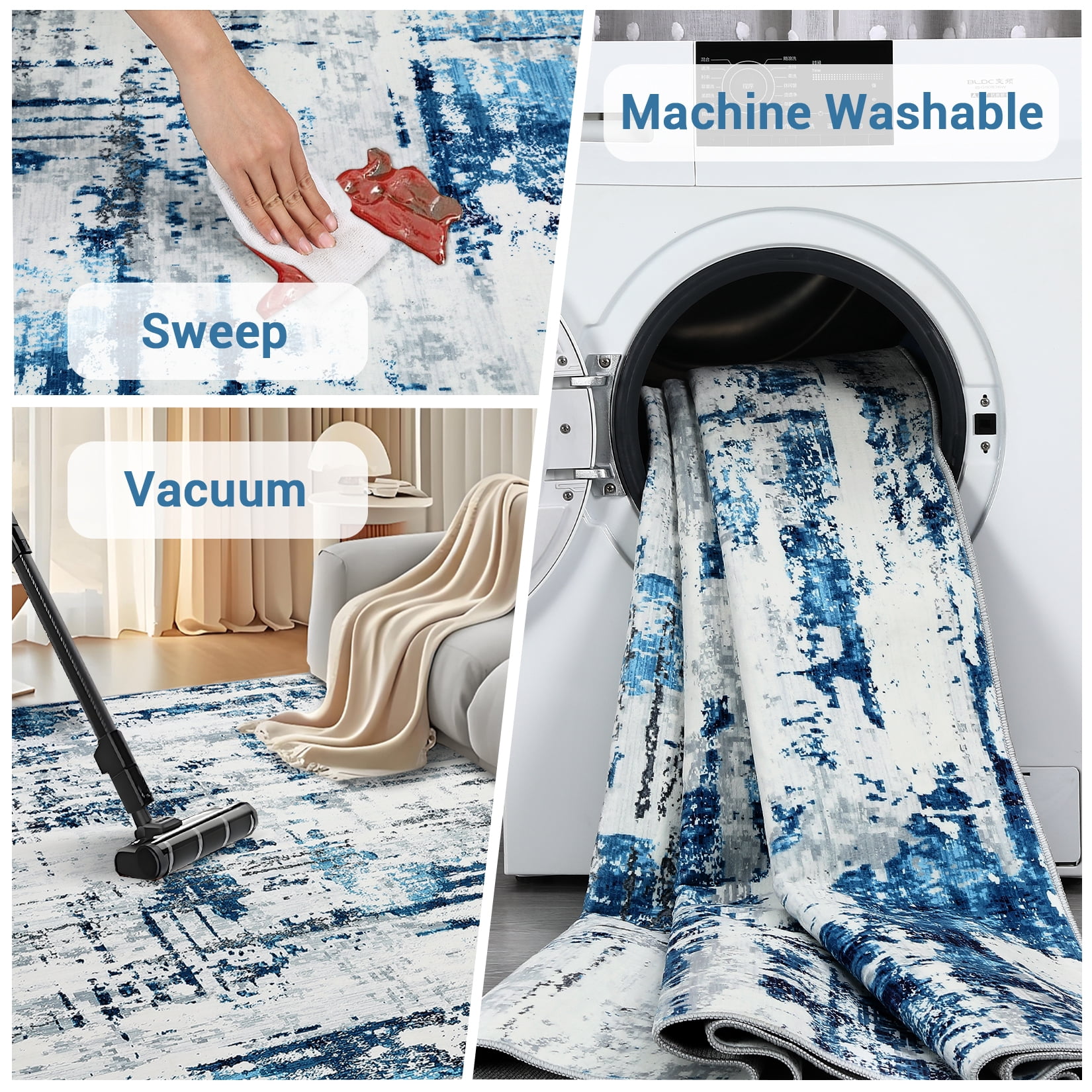 HOMERRY Area Rug 5' x 7' Modern Abstract Rug for Living Room Washable Soft Indoor Floor Carpet, Blue