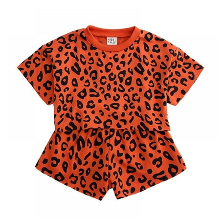 

Sunwukong Toddler Baby Girls Leopard Print Summer Clothes Set T-Shirt and Short Pants 2pcs Outfits