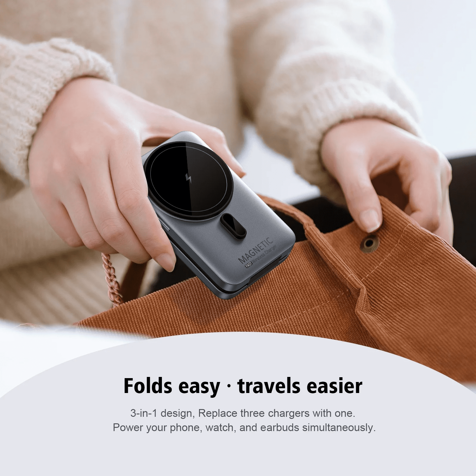 Upgraded 3-in-1 Wireless Charger for iPhone,Travel Magnetic Charger Foldable Compatible with Magsafe&iPhone 16/15/14/13/12,Apple Watch&AirPods