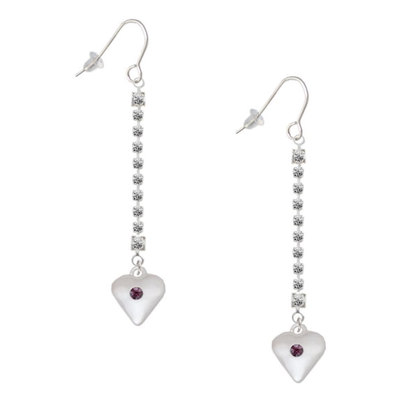 Delight Jewelry Silvertone Large February - Purple Crystal Heart - Silver-tone Long Sparkle Dangle French Earrings