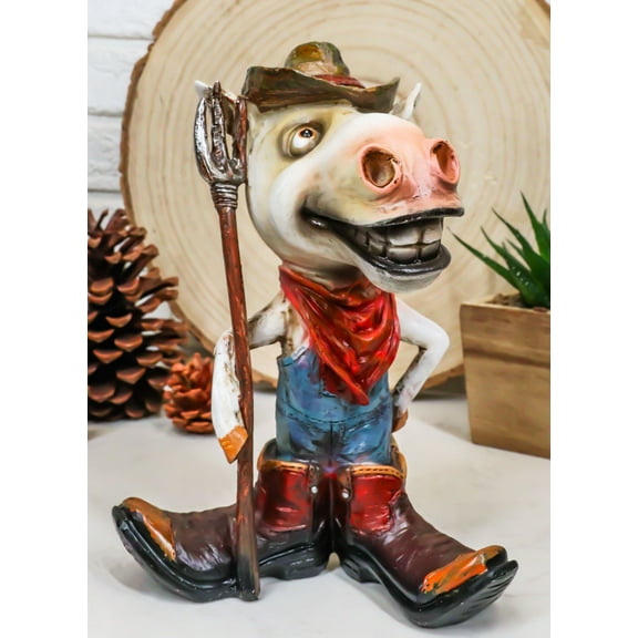 Rustic Western Country Farm Comical Cowboy Horse With Pitchfork Boots Figurine