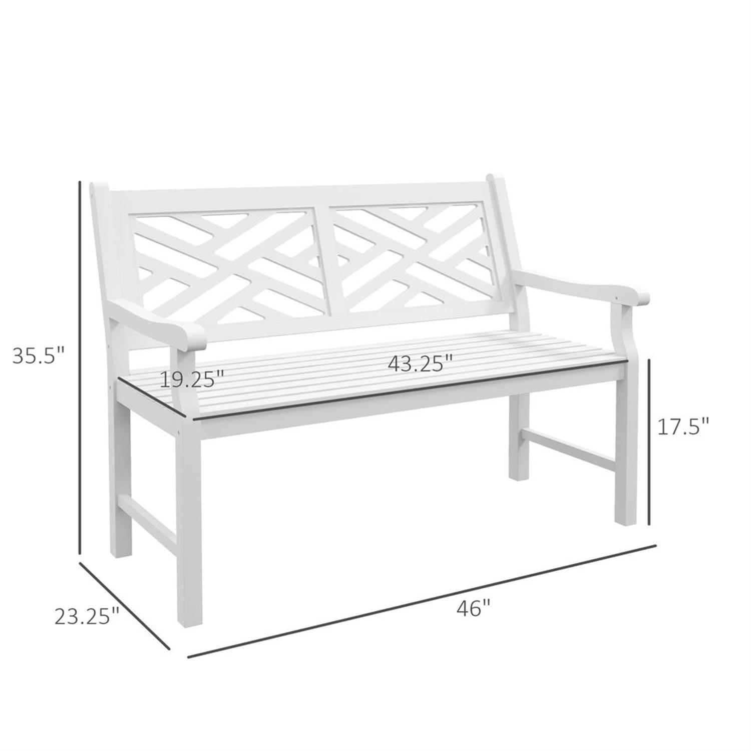 Demi Bonn 46" Large Outdoor Bench with Wooden Slatted Frame, Durable Garden Bench for Patio, Deck, White