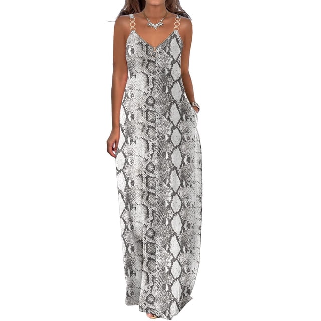 EQWLJWE Floral Dress For Women Été Dresses For Women Décontracté Boho Imprimé Cerceau Élingue Plage Long Maxi Dress avec Poches Dresses For Women Grande Taille