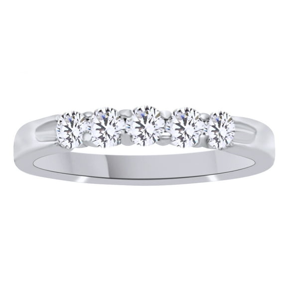 AFFY White Natural Diamond Five Stone Anniversary Ring In 14k White Gold (0.5 Cttw)