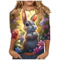 thumbnail image 2 of Uootdi Boho Tops for Women 3/4 Sleeve Crewneck Easter Print Spring Picnics Daily Outings Loose Tees Blouses Clothes Gift, 2 of 5