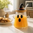 thumbnail image 5 of Cute Halloween-themed Clear Glass Tumbler With Lid Featuring Designs Of A Cow Ghost And A Pumpkin A Large-capacity Kitchen Drinking Glass., 5 of 8
