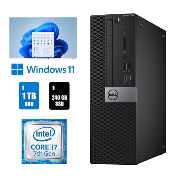 Restored Dell OptiPlex 7050 Core i7 Desktop Computer 16GB RAM 1TB HDD 240GB SSD Windows 11 Pro (Refurbished)