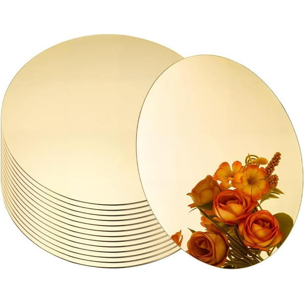 14 espejos redondos acrílicos de 10 x 0,1 cm (3,94 x 0,04 pulgadas), autoadhesivos, para decoración de paredes del hogar, color dorado.