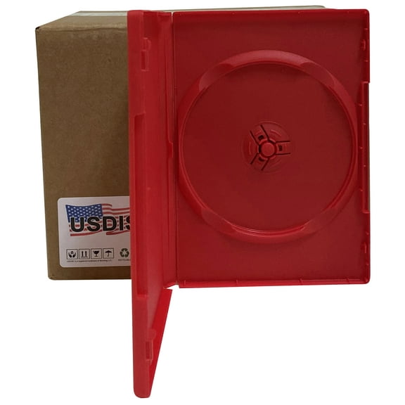 USDISC DVD Cases Standard 14mm Premium, Single 1 Disc, Red, Pack Of 50