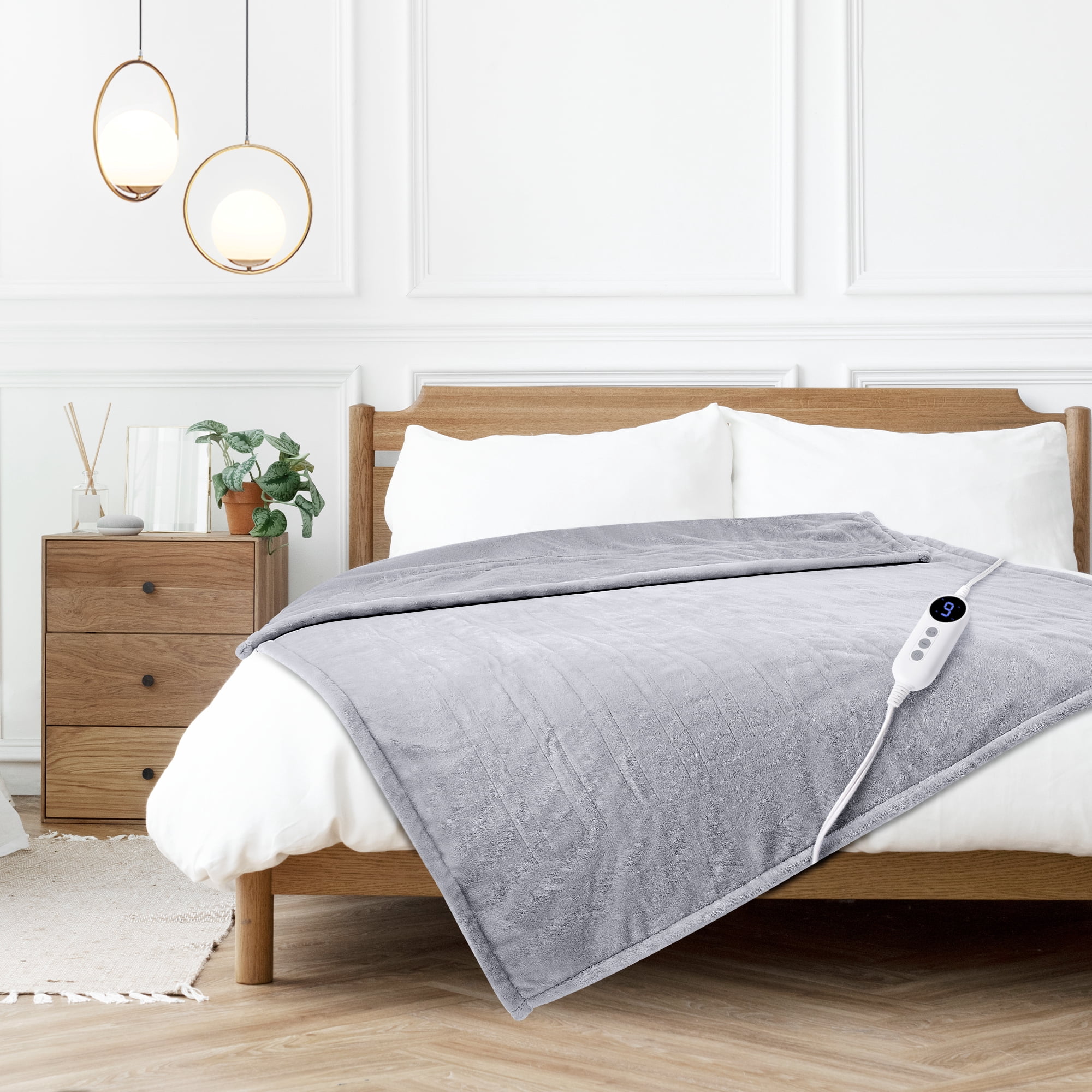 JUSTLET Electric Heated Blanket Throw, Double-sided flannel electric blanket, 50" x 60", Light Grey