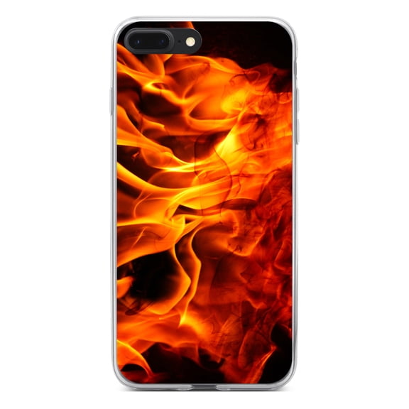 DistinctInk Clear Shockproof Hybrid Case for iPhone 7 PLUS / 8 PLUS (5.5" Screen) - TPU Bumper, Acrylic Back, Tempered Glass Screen Protector - Red Black Flame Fire - Printed Image of Fire