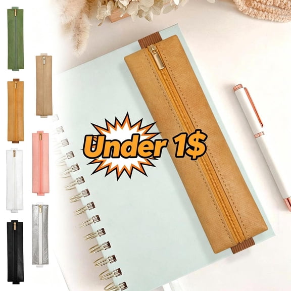 White Elastic Attachable Notebook Pencil Pouch with Zipper Closure, Slim Portable Pen Case for Planners Journals, Multi-Use Organizer for Pens Office Supplies and Small Accessories