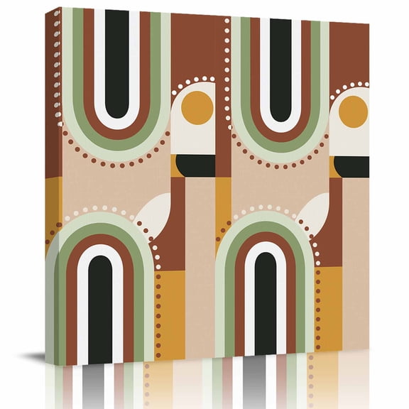 Framed Canvas Wall Art for Living Room Mid Century Abstract Art Wall Decor, Modern Geometric Brown Green Aesthetic Paintings for Bedroom Office Kitchen, Ready to Hang Artwork Wall Pictures 8x8 Inch