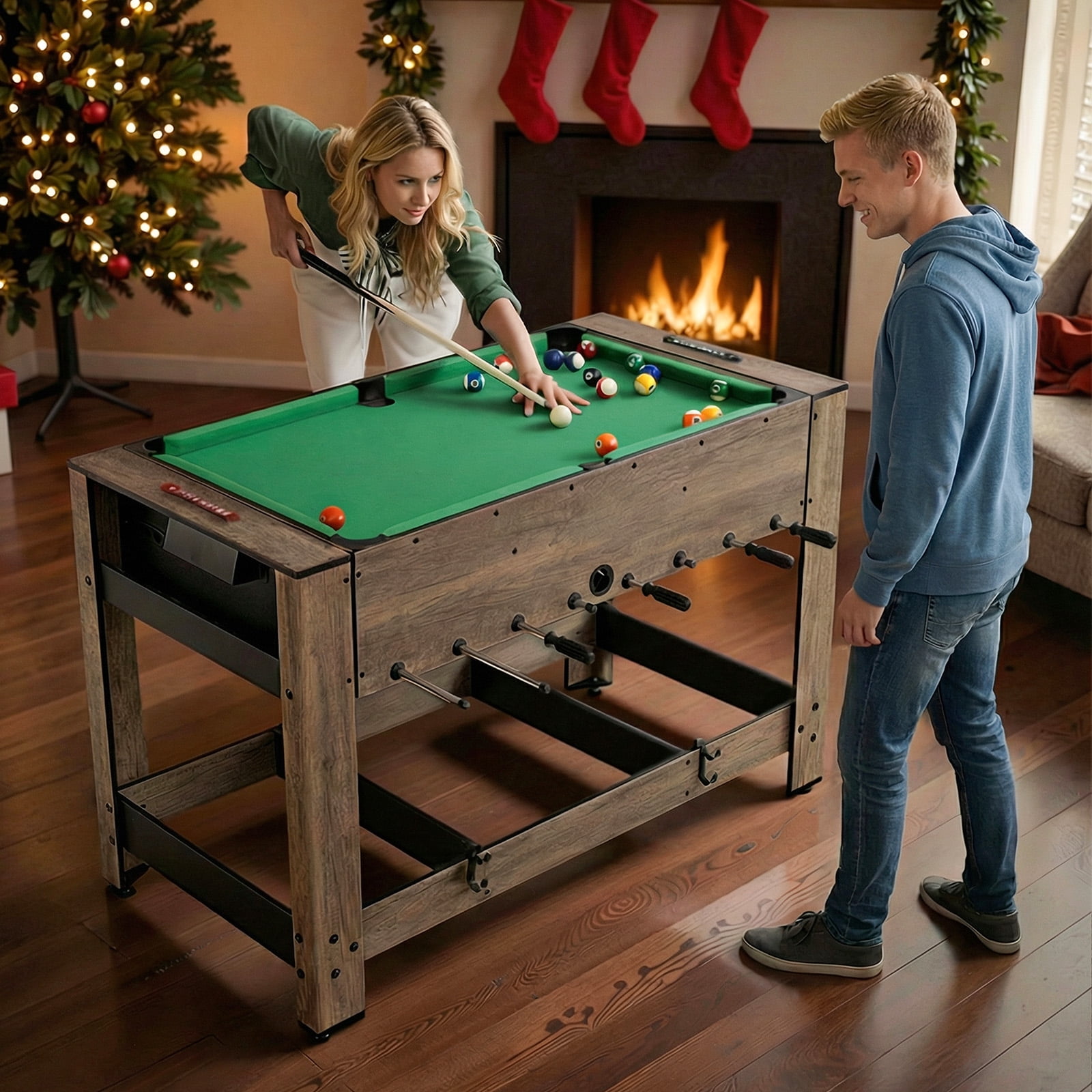 Gymax 2-in-1 48'' Swivel Multi Game Table w/Legs 2 Balls Cue Sticks Triangle Brush