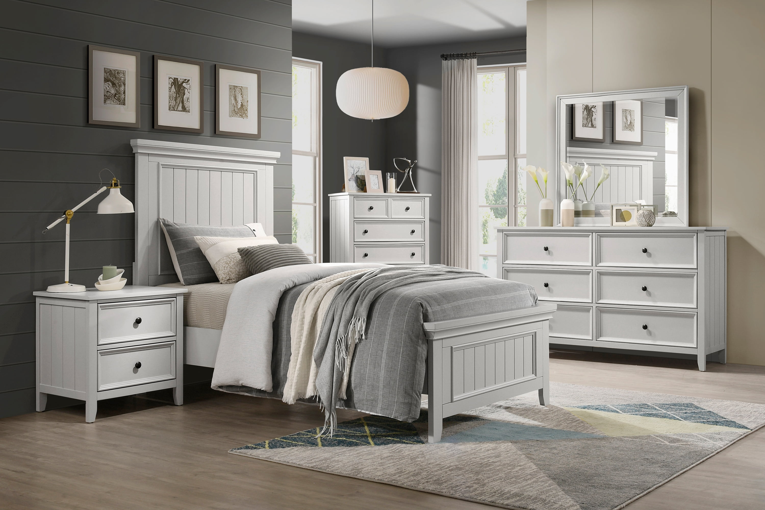 Classic Nightstand, 2 Drawers Storage 1pc Bedside Table