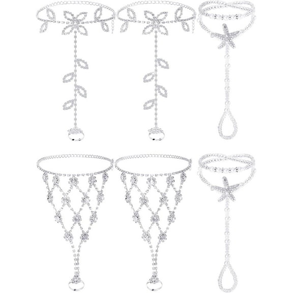 Lsupdaol 6 Pieces Foot Jewelry Barefoot Sandals for Women Rhinestone Anklets Bohemian Foot Chain for Beach Wedding Valentine's Day