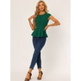 thumbnail image 3 of Elegante cuello redondo para mujer, color sólido, ropa de trabajo, manga casquillo, blusa peplum Verde XS, 3 of 5