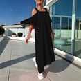 thumbnail image 5 of Women's Cold Shoulder Dresses Loose Square Neck Textured Midi Dress with Pockets Breathable Vacation Summer Dress Black 3XL, 5 of 8