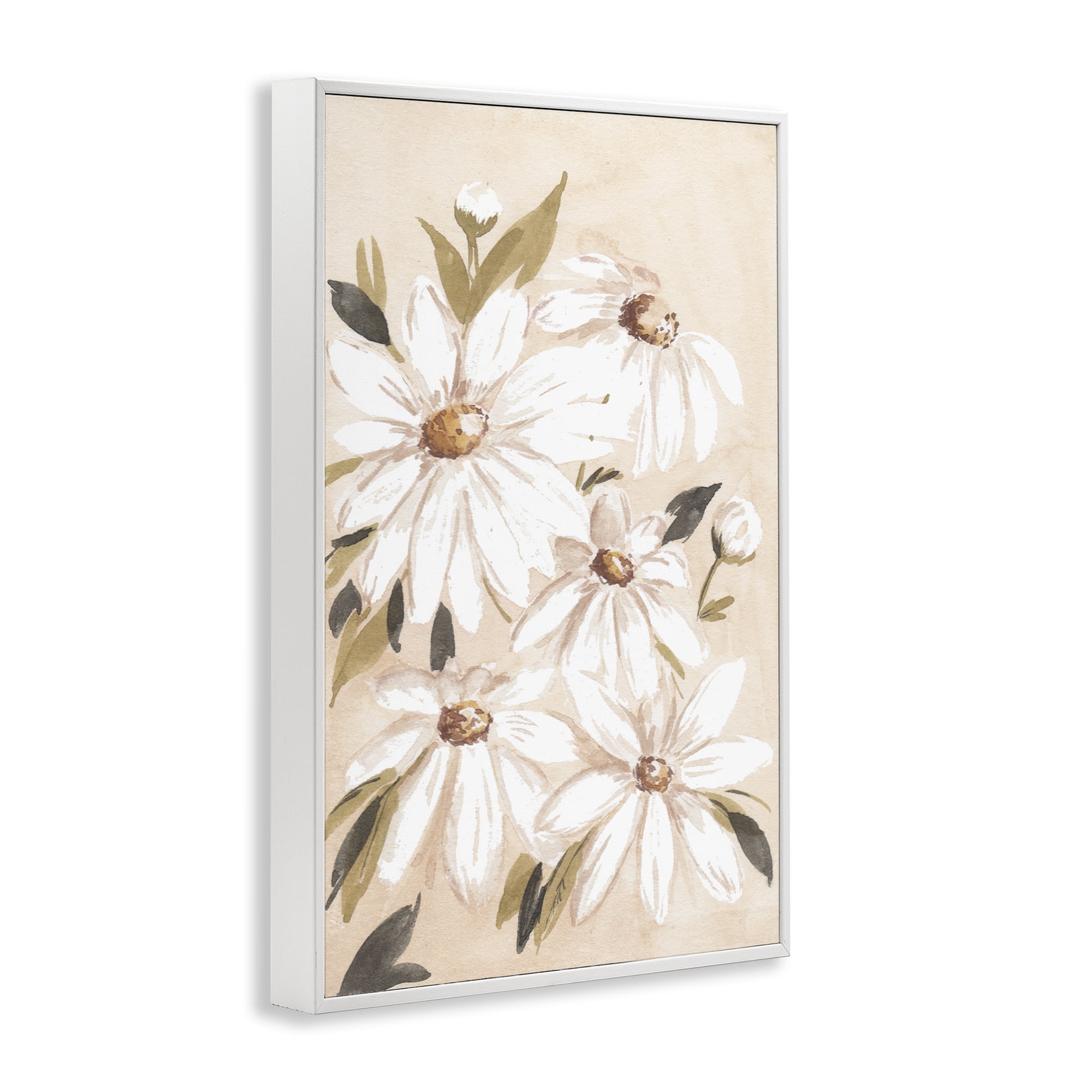 Stupell Industries Soft Muted Daisies Botanical & Floral Painting White Framed Art Print Wall Art, 12 x 18