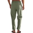 thumbnail image 4 of Men's Simple Casual Elastic Waist Drawstring Straight Leg Linen Pants Green S, 4 of 10