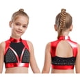 thumbnail image 5 of Hansber Kids Girls Turtleneck Glossy Metallic Color Block Ballet Dance Crop Tank Top Workout Yoga Gymnastic Shirts Red 6, 5 of 6