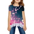 thumbnail image 2 of Gibobby Blusas De Moda Túnica informal para niñas pequeñas, estampado de flores florales, Tops de encaje, blusa suelta de manga corta, camiseta, Top （Morado， 8-9 Años), 2 of 3