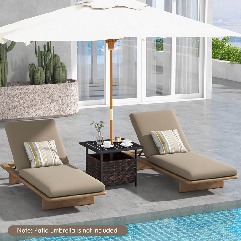 costway rattan wicker umbrella patio side table Costway Brown Rattan Wicker Steel Side Table with Umbrella Hole for Outside  and Balcony