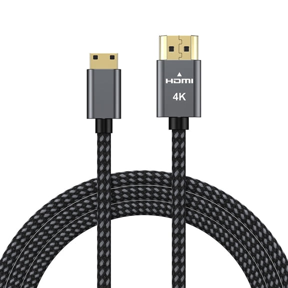 6.6ft Mini HDMI to HDMI Cable Adapter Converter 4K UHD High Speed HD HDMI A to Mini C Braided, 60Hz HDR Ready