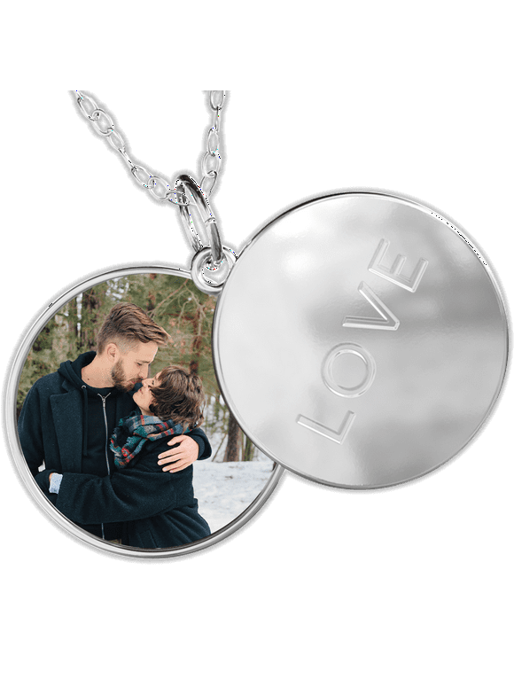 Sterling Silver Plated Sliding Photo Locket, Love