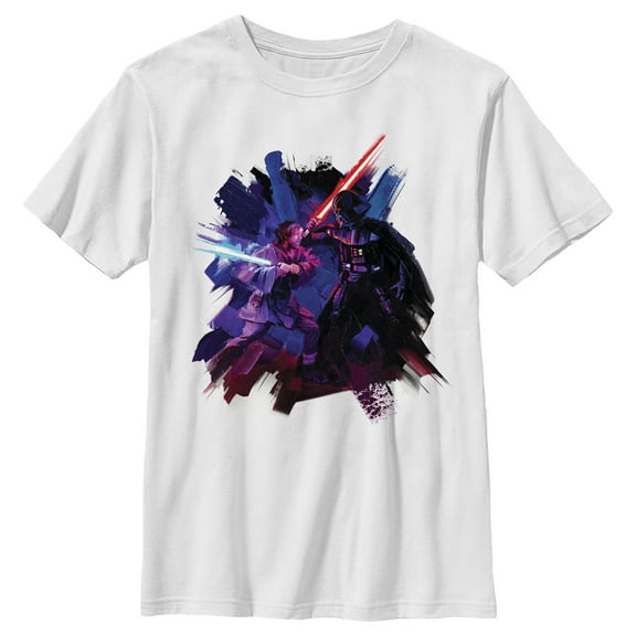 Boy's Star Wars: Obi-Wan Kenobi Darth Vader and Obi-Wan Kenobi Battle Paint  Graphic Tee White Large