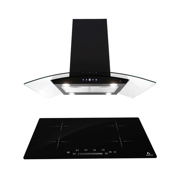 Combo SUPRA TERAMO parrilla de inducción con 4 quemadores y campana extractora de isla en color negro de 76cm SUPRA TERAMO