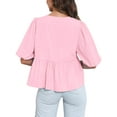 thumbnail image 3 of Summer Peplum Babydoll Puff Short Sleeve Blouse Womens Tie Front Tops, 3 of 5