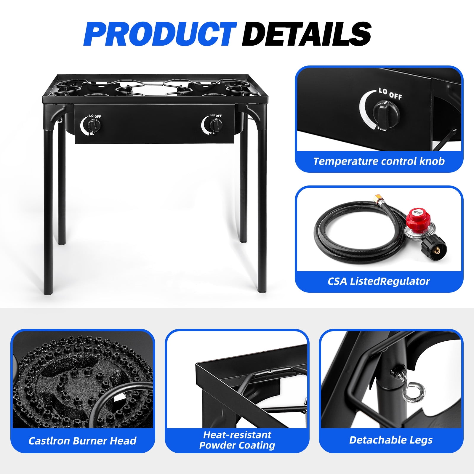 Asotewt High-Pressure Dual Propane Burner, Outdoor Camping Stove ,Two-Burner Model,Black