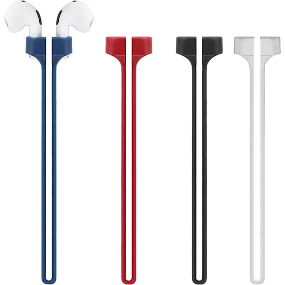 Magnetic Anti-Lost Straps for AirPods 1/2/3/Pro/Pro 2,4 PCS Colorful Soft Silicone Sports Lanyard,Neck Rope Cord for Running,Fitness,Dancing(Black White Blue Red)
