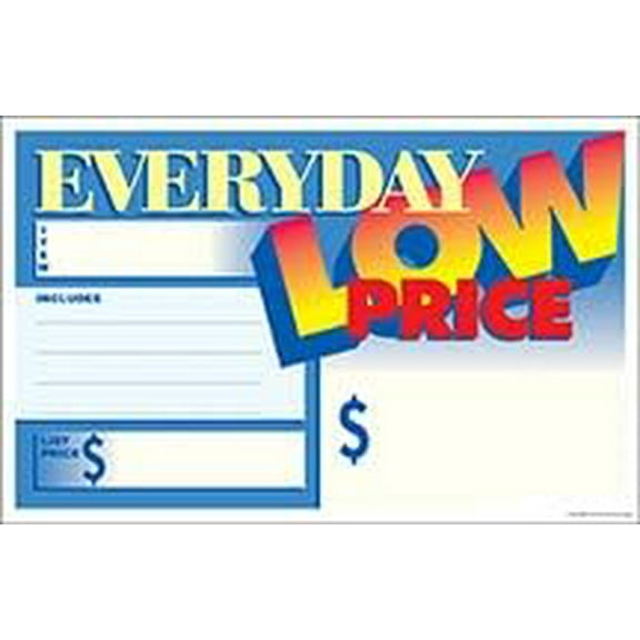 CYA902 Everyday Price Low Retail Price Cards Signs Supermarket and Grocery Stores Pack of 100 Cards - Business Store Signage (7" x 11")
