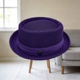 thumbnail image 3 of EOYWHK Fedora Hat for Men Summer Breathable Mesh Top Hat with Metal Button Decor Short Brim Summer Pork Pie Hats for Men, Purple Free Size, 3 of 4