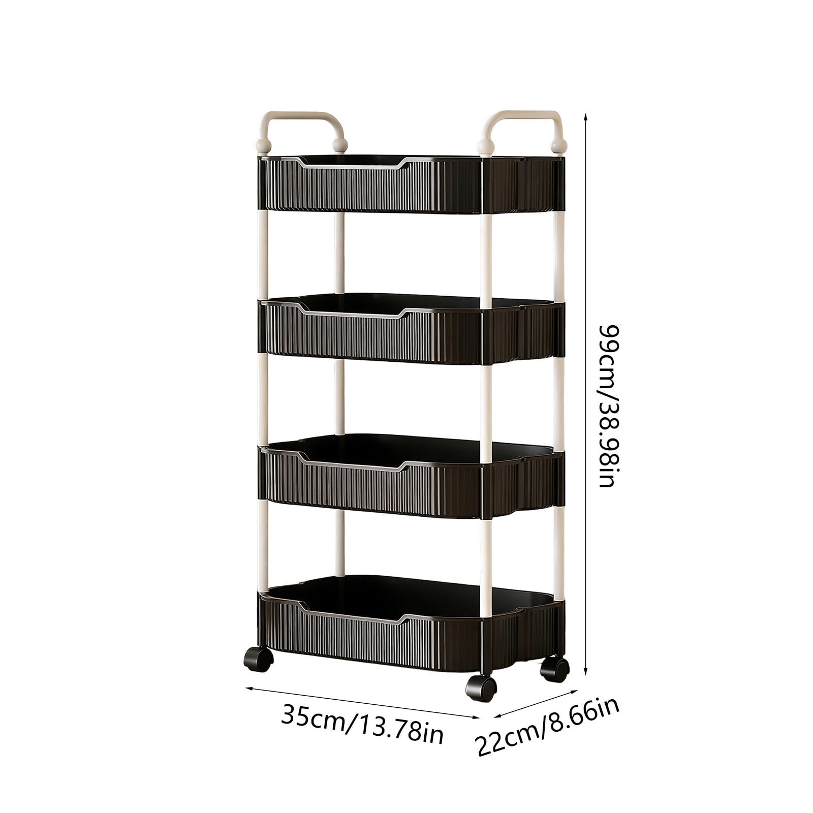 4-Tier Rolling Utility Cart, Multifunctional Storage Organizer with Plastic Shelf & Metal Wheel, Storage Cart for Kitchen, Bathroom, Living Room, Office