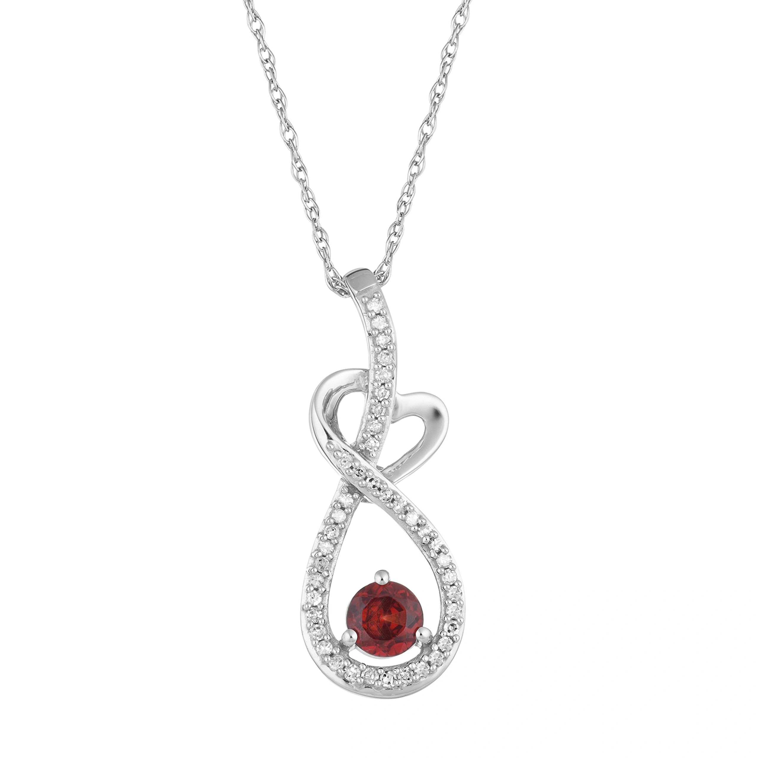 10k White Gold Garnet & 1/8 Carat T.W. Diamond Infinity Heart Pendant Necklace