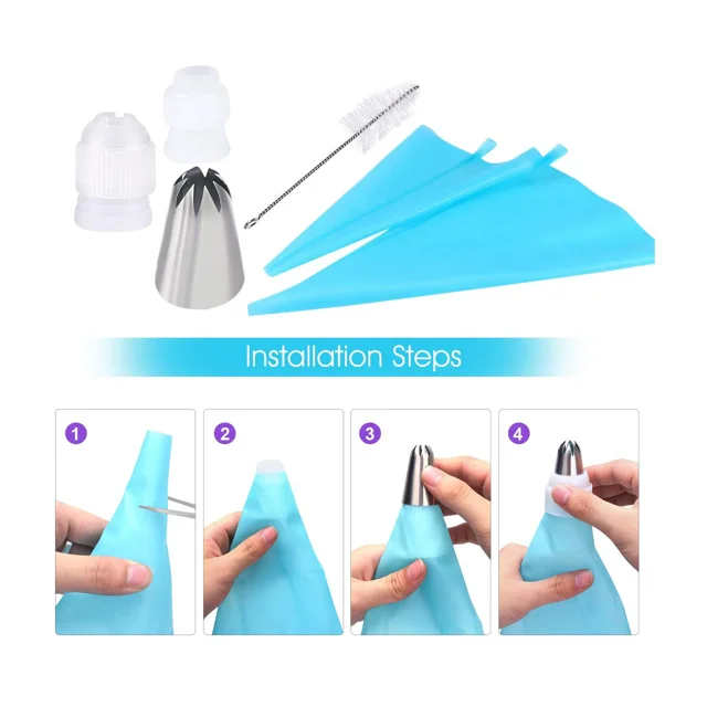 Suministros de decoración de pasteles, 28 Uds., 24 puntas para manga pastelera de acero inoxidable, 2 mangas pasteleras de silicona reutilizables, 2 acopladores, almacenamiento