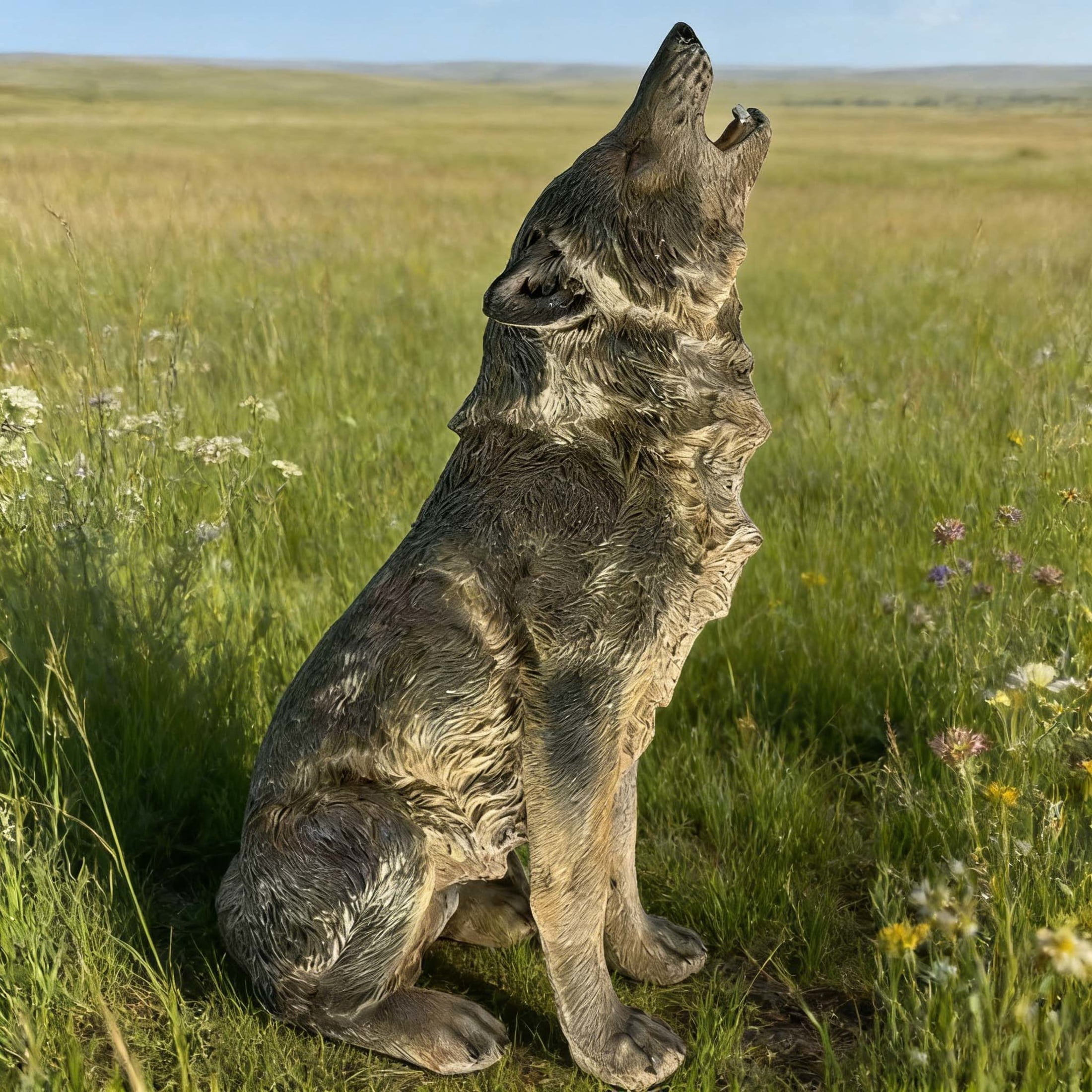 GDF Studio Howling Wolf Resin Indoor/Outdoor Guardian Statue, Weather-Resistant Decor Figurine for Garden & Courtyard