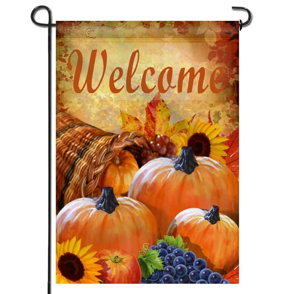 ANLEY Garden Flag Pumpkin in Cornucopia - Decorative Autumn Welcome Garden Flags 18 x 12.5 Inch
