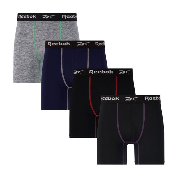 Men's Reebok 4-Pack Performance 6" Boxer Briefs Color: Black Blue Charcoal Size: L