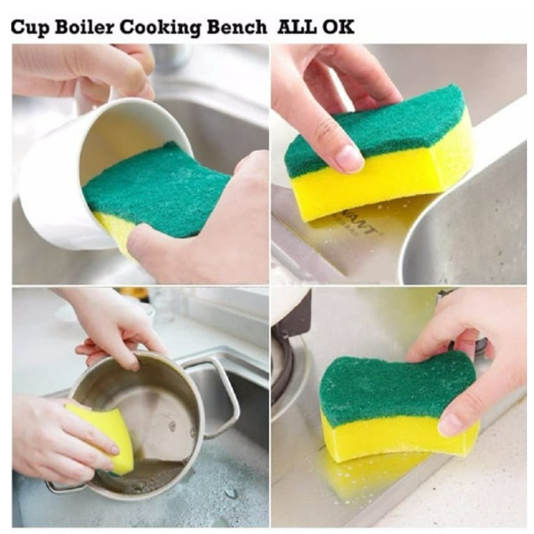 DecorRack 14 Cleaning Scrub Sponges for Kitchen, Dishes, Bathroom, Car  Wash, One Scouring Scrubbing One Absorbent Side, Abrasive Scrubber Sponge  Dish