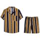 thumbnail image 1 of Conjunto casual de blusa y pantalones de playa de manga corta con estampado de rayas y botones de cobertura para hombres Pompotops  oipoqjl35479, 1 of 1