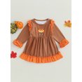 thumbnail image 2 of LMLYSoH Baby Girls Dress Turkey Print Frills Patchwork Crew Neck Long Sleeve Dress Fall Winter Princess Dress, 2 of 9